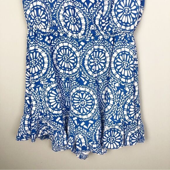 SHOW ME YOUR MUMU | Riri Blue & White Romper Mykonos Print Women’s Size Medium - Picture 4 of 9